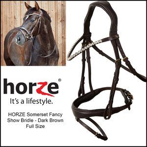 HORZE Somerset Fancy Show Bridle - Brown Full Size w/ Bling Brow Band w/ Reins